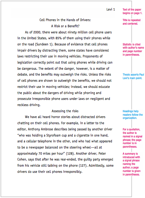 Formal essay page numbers