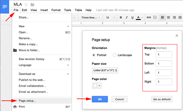 different margins on different pages in google docs