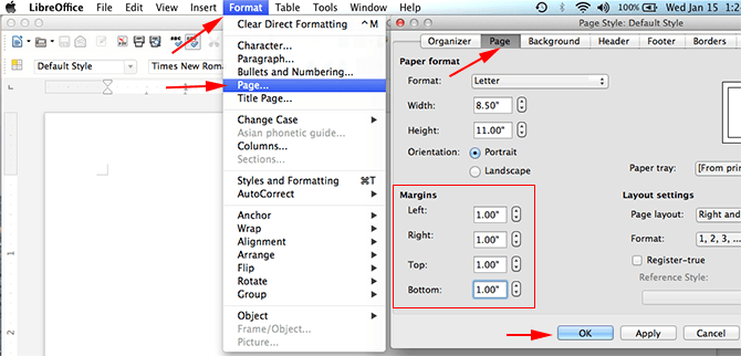 setting margins in freeoffice