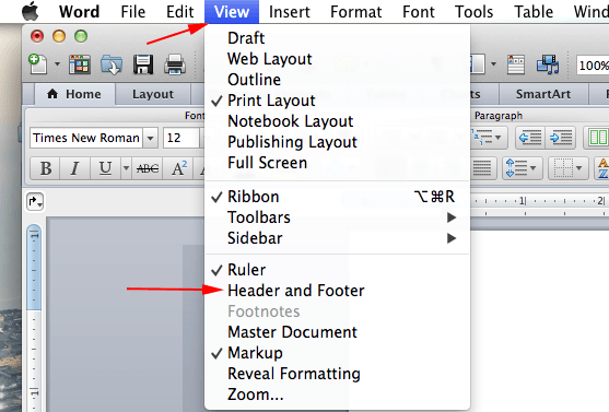 how to change size of header and footer in word