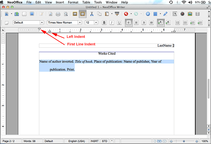 add a first line indent in word