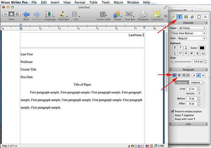 find italic text in nisus writer pro