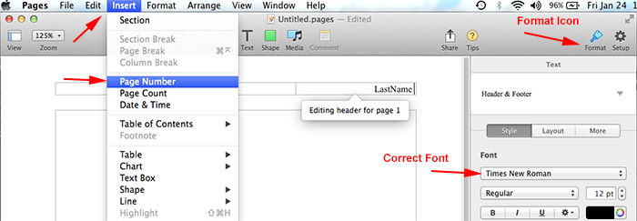 how to change font of line numbering for word for mac