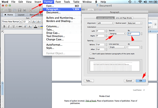 create a hanging indent in word for mac 2011